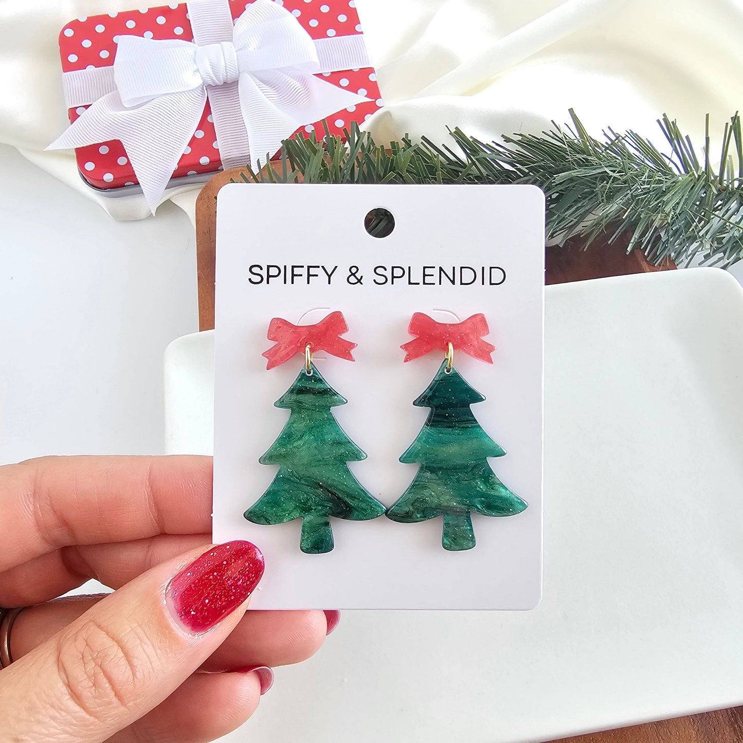 Bow Christmas Tree Earrings