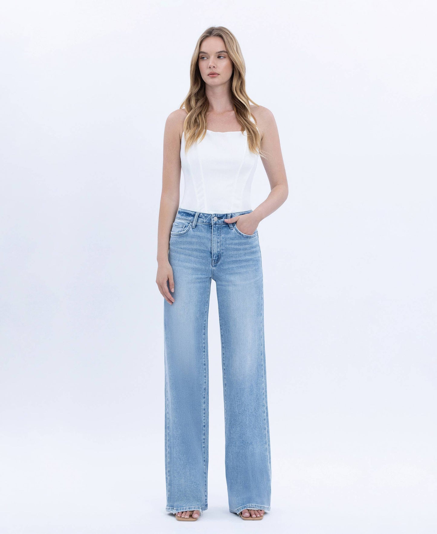 Flying Monkey High Rise Full Length Light Wash Wide Jeans - Tall