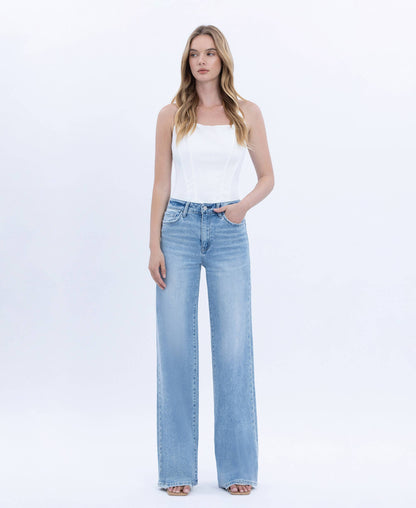Flying Monkey High Rise Full Length Light Wash Wide Jeans - Tall