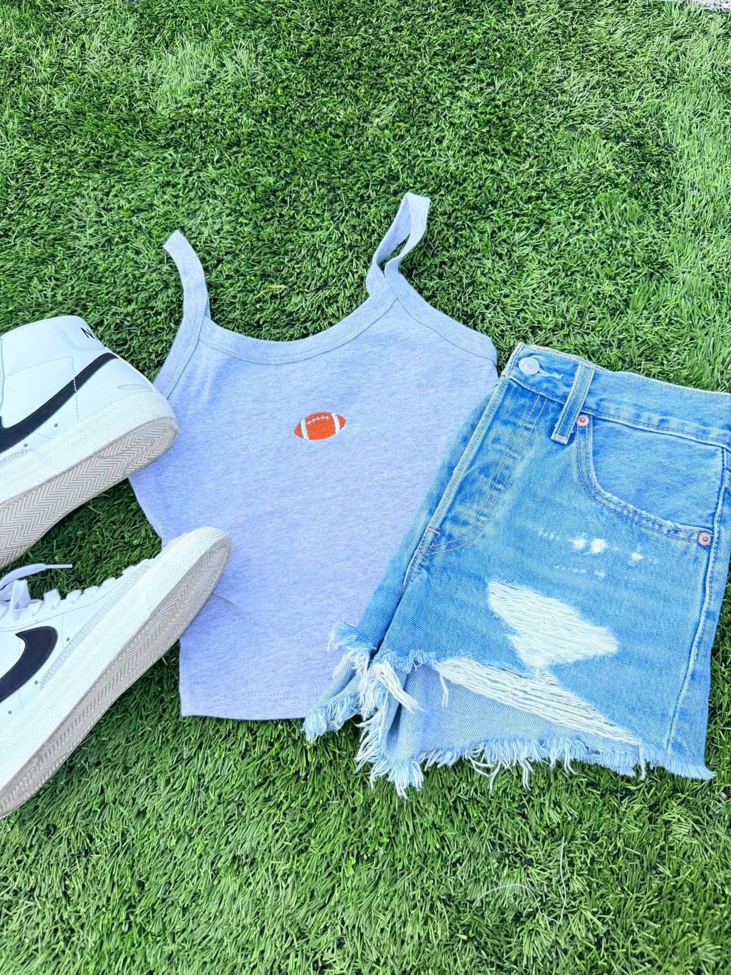 Cropped Football Embroidered Tank