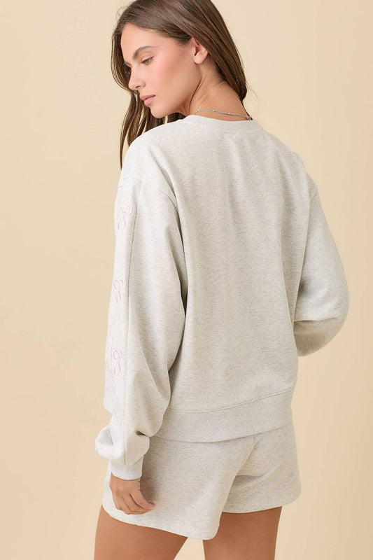 Bow Embroidered Grey Sweatshirt