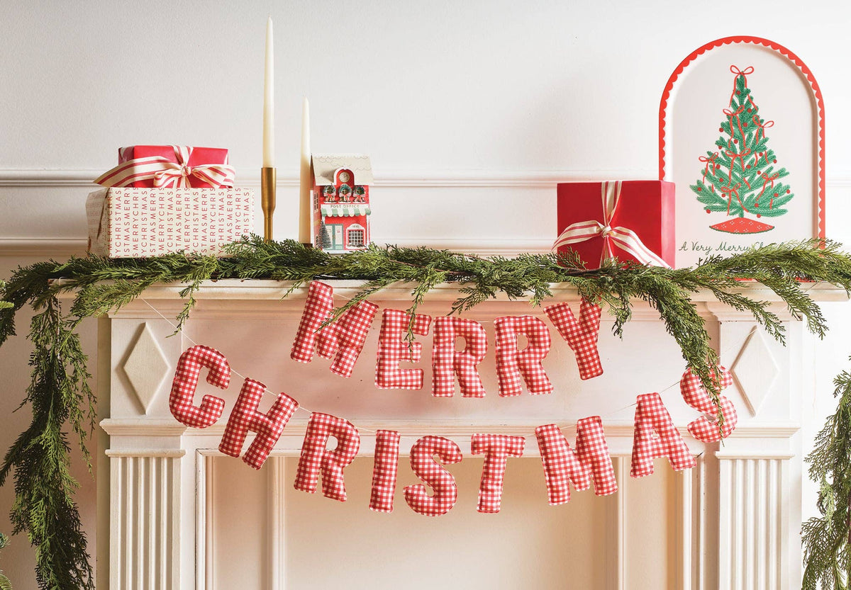 Merry Christmas Gingham Puffy Canvas Banner Set