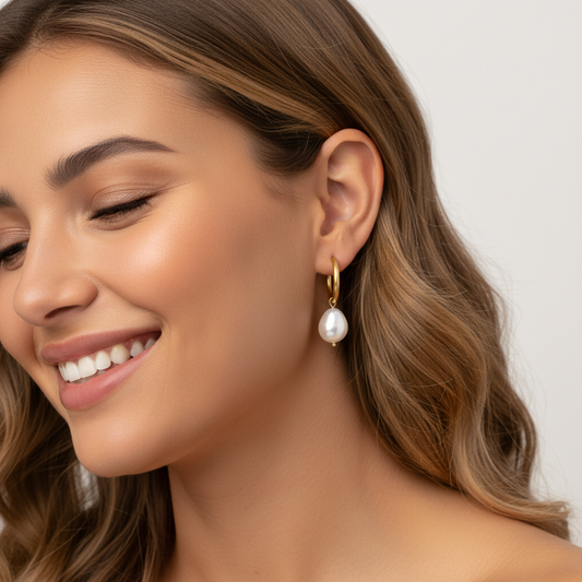 Pearl Charm Hoop Earrings