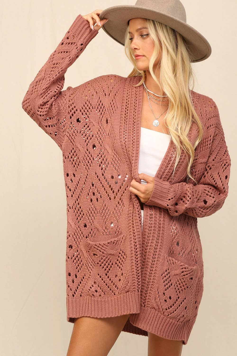 Mauve Open Knit Cardigan