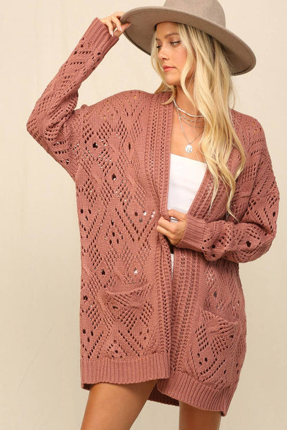 Mauve Open Knit Cardigan