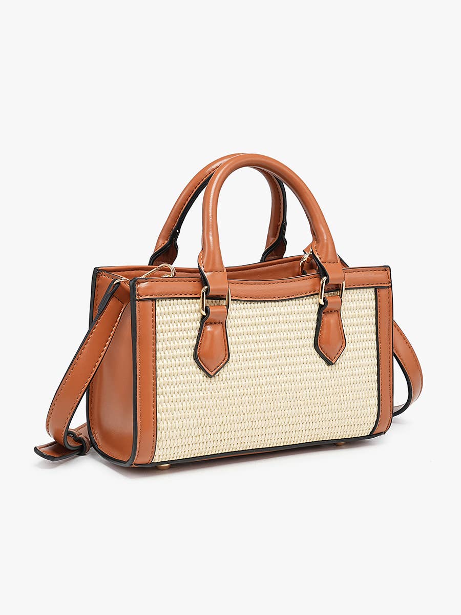 Straw Crossbody w/ Bamboo Handles & Crossbody Strap: Natural/Brown