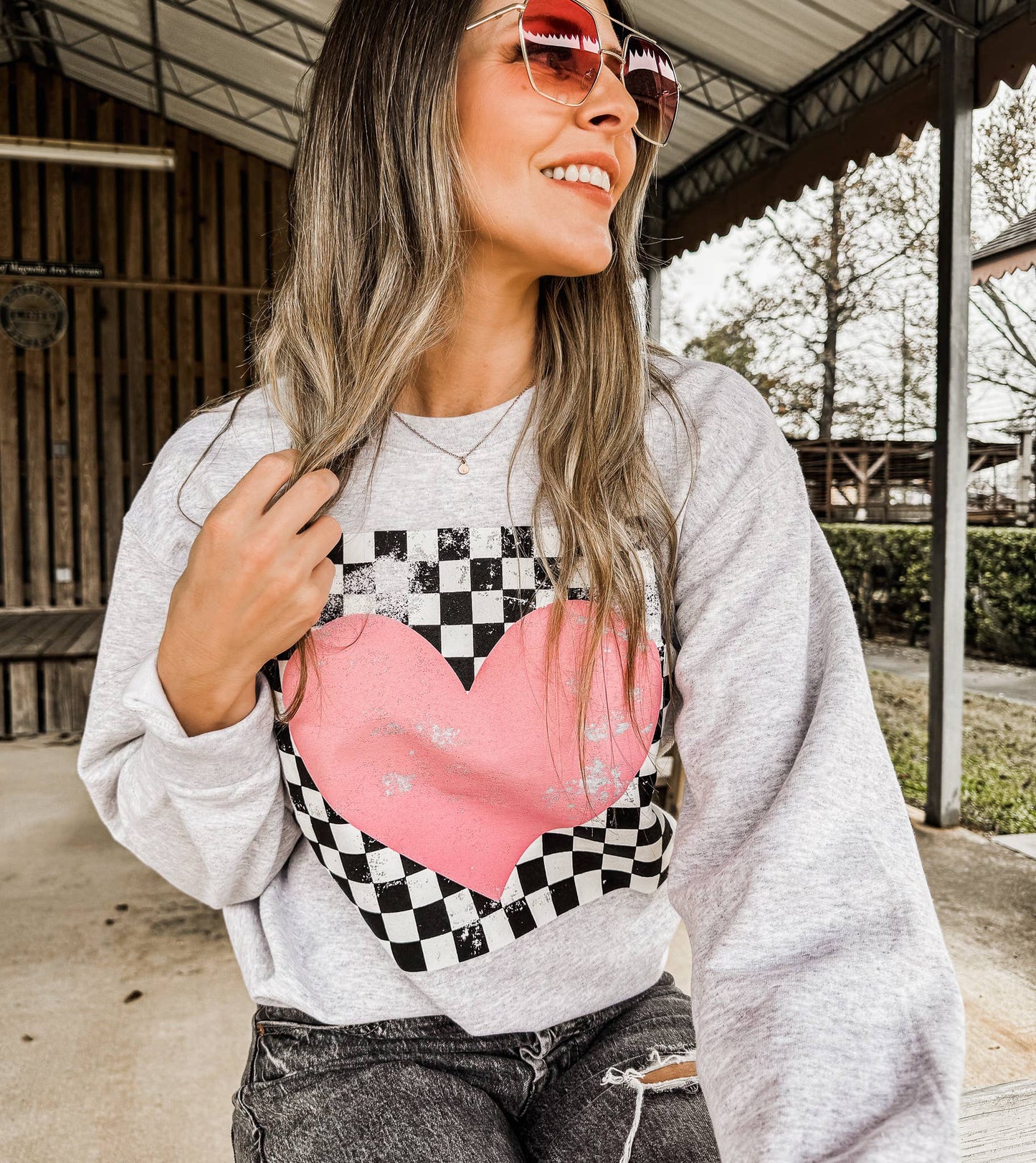 Checkered Heart Sweatshirt