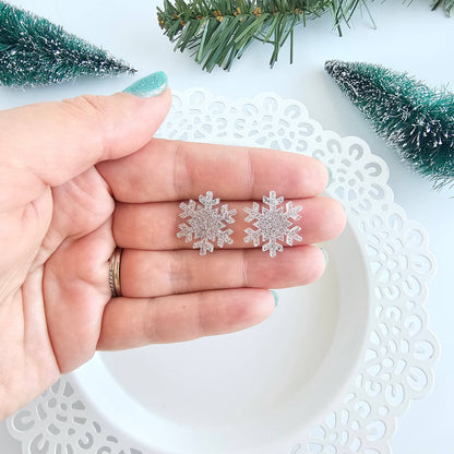 Snowflake Studs - Silver Glitter