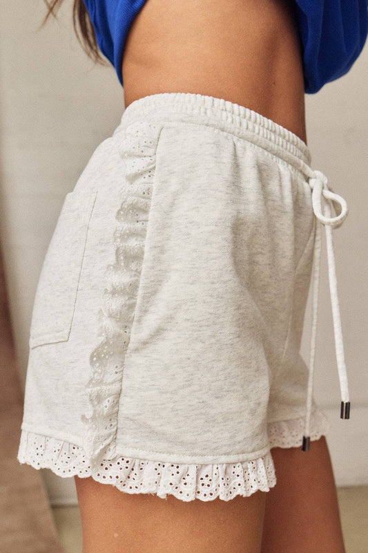 Eyelet Trim Drawstring Shorts