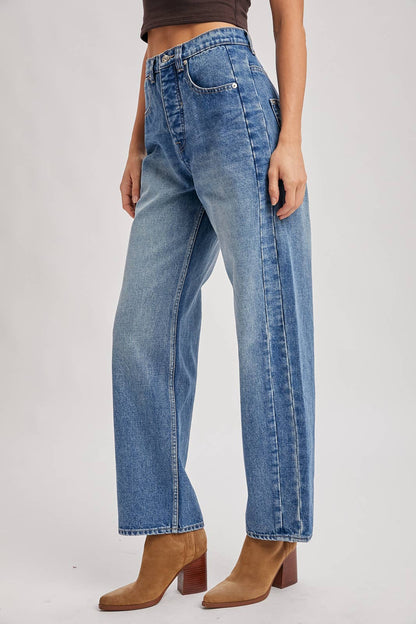 Medium Wash High Rise Straight Jeans