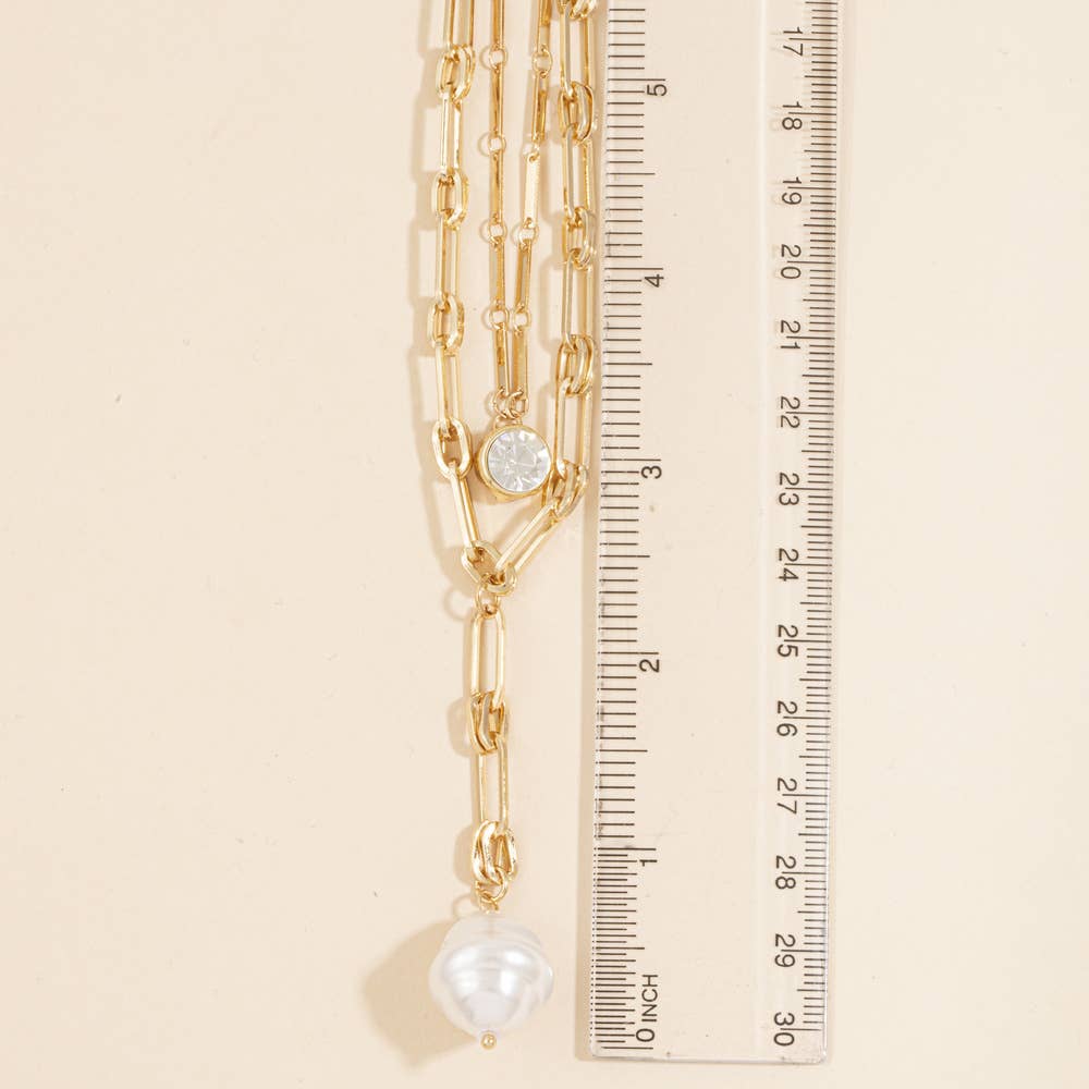 Crystal And Pearl Layered Paperclip Necklace