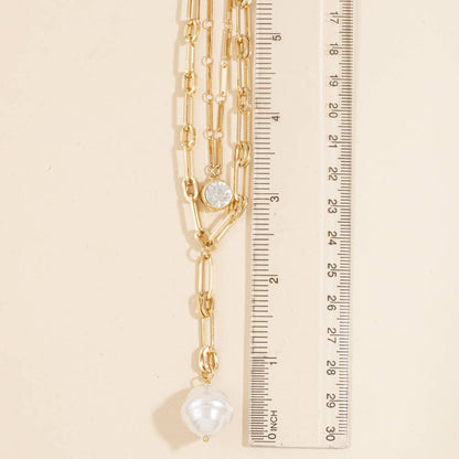 Crystal And Pearl Layered Paperclip Necklace