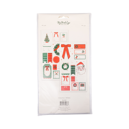 Vintage Santa, Bows & Plaid Christmas Sticker Gift Tags