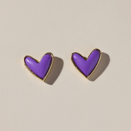 Purple Stone Sweetheart Stud Earrings