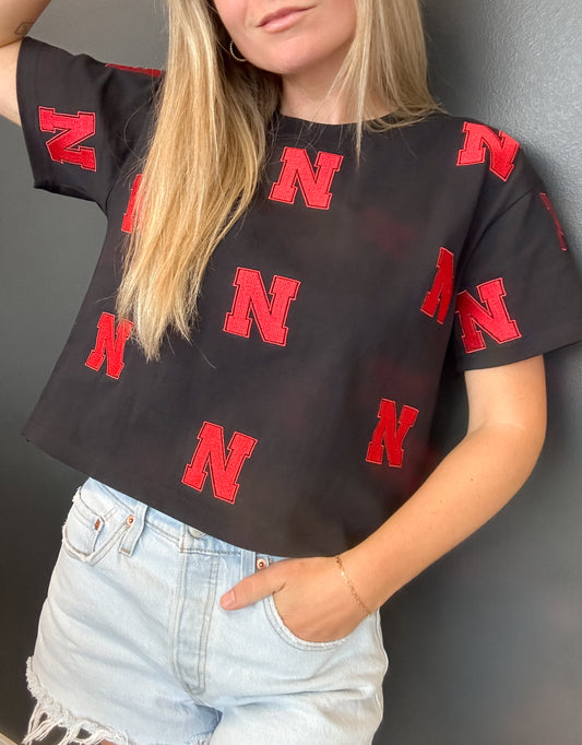 Nebraska Huskers Embroidered Cropped T-Shirt