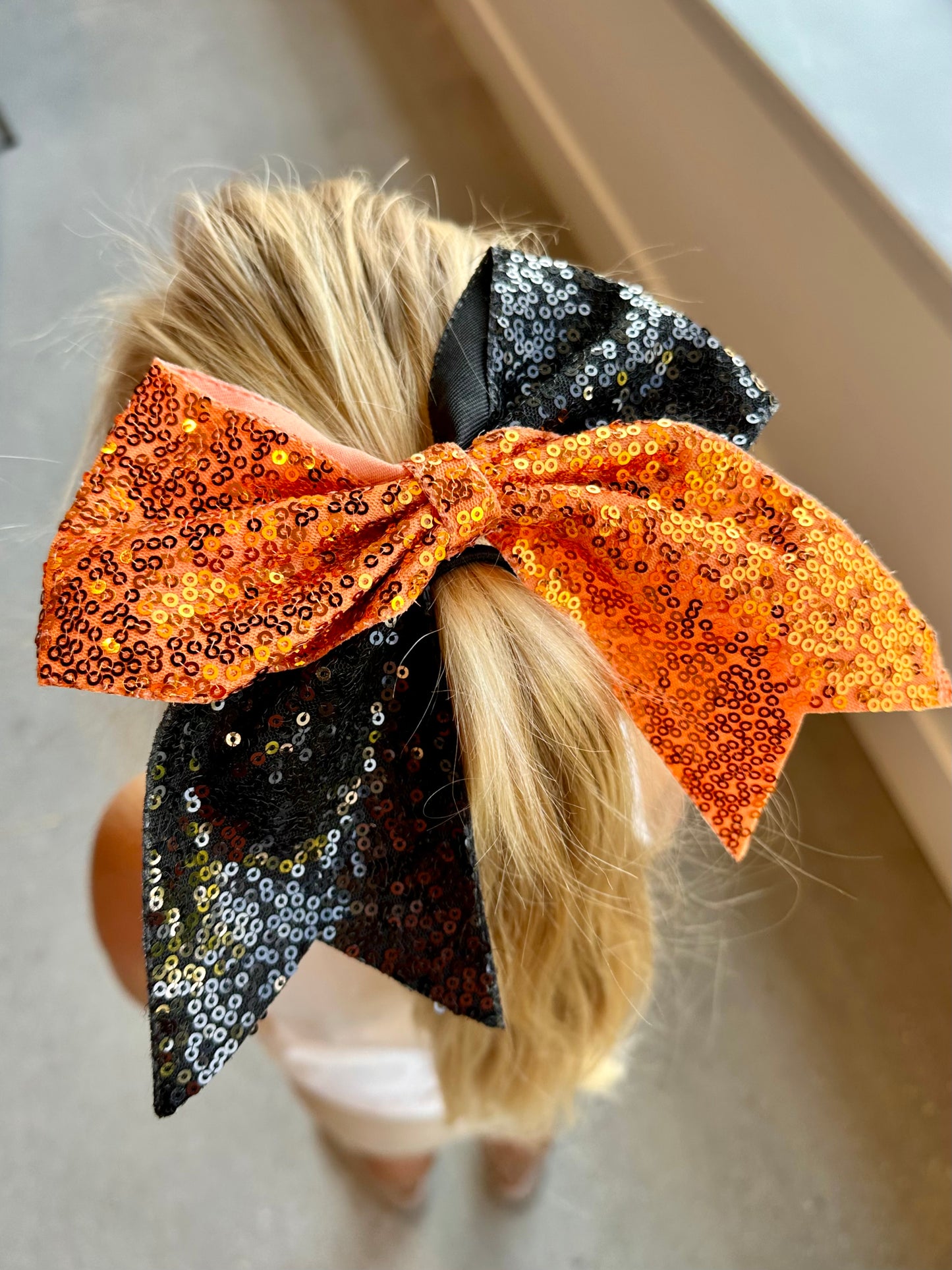 Orange & Black Sequin Hair Tie Bow