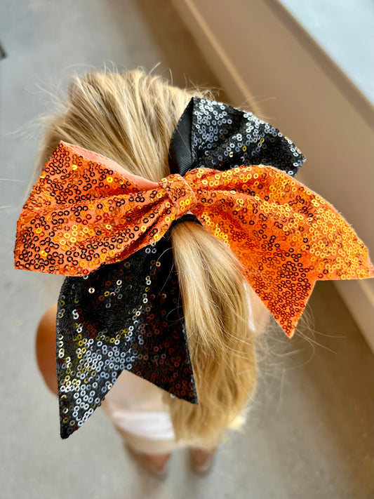 Orange & Black Sequin Hair Tie Bow