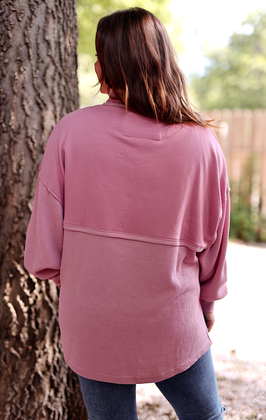 Dusty Rose Waffle Oversized Quarter-Zip Pullover