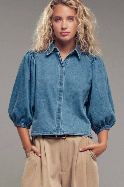 Puff Sleeve Denim Blouse