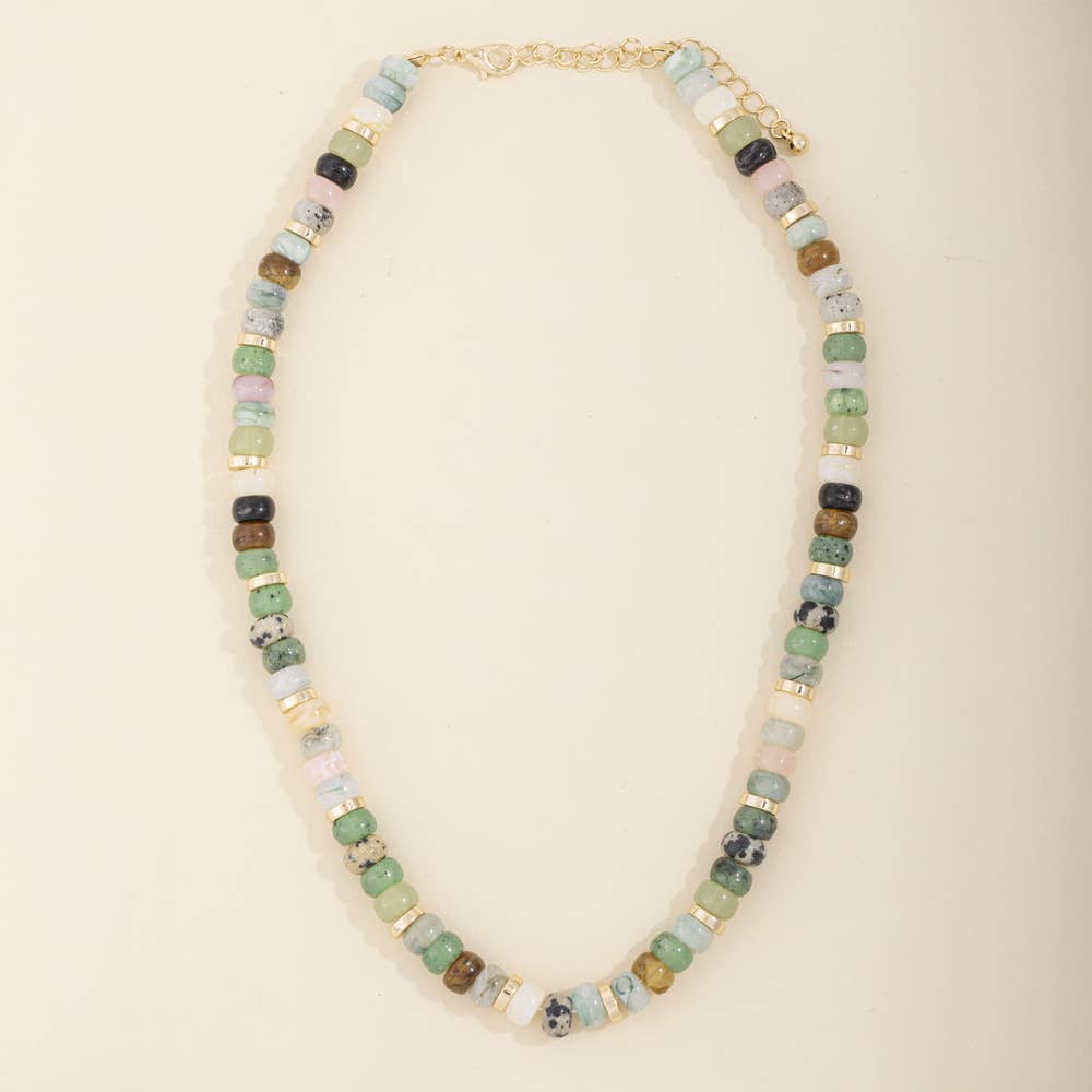 Rondelle Bead Necklace With Semi Precious Stones