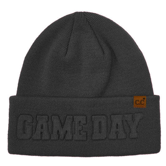 Game Day Embossed Cuff Beanie Black