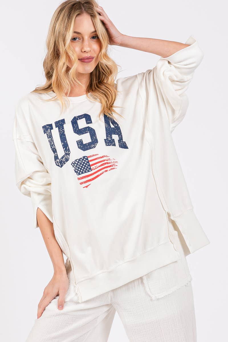 USA Washed Terry Side Slit Sweatshirt