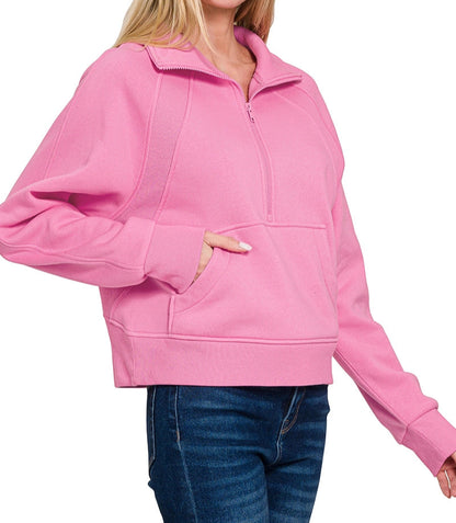 Pink Fleece Half Zip Sweatshirt