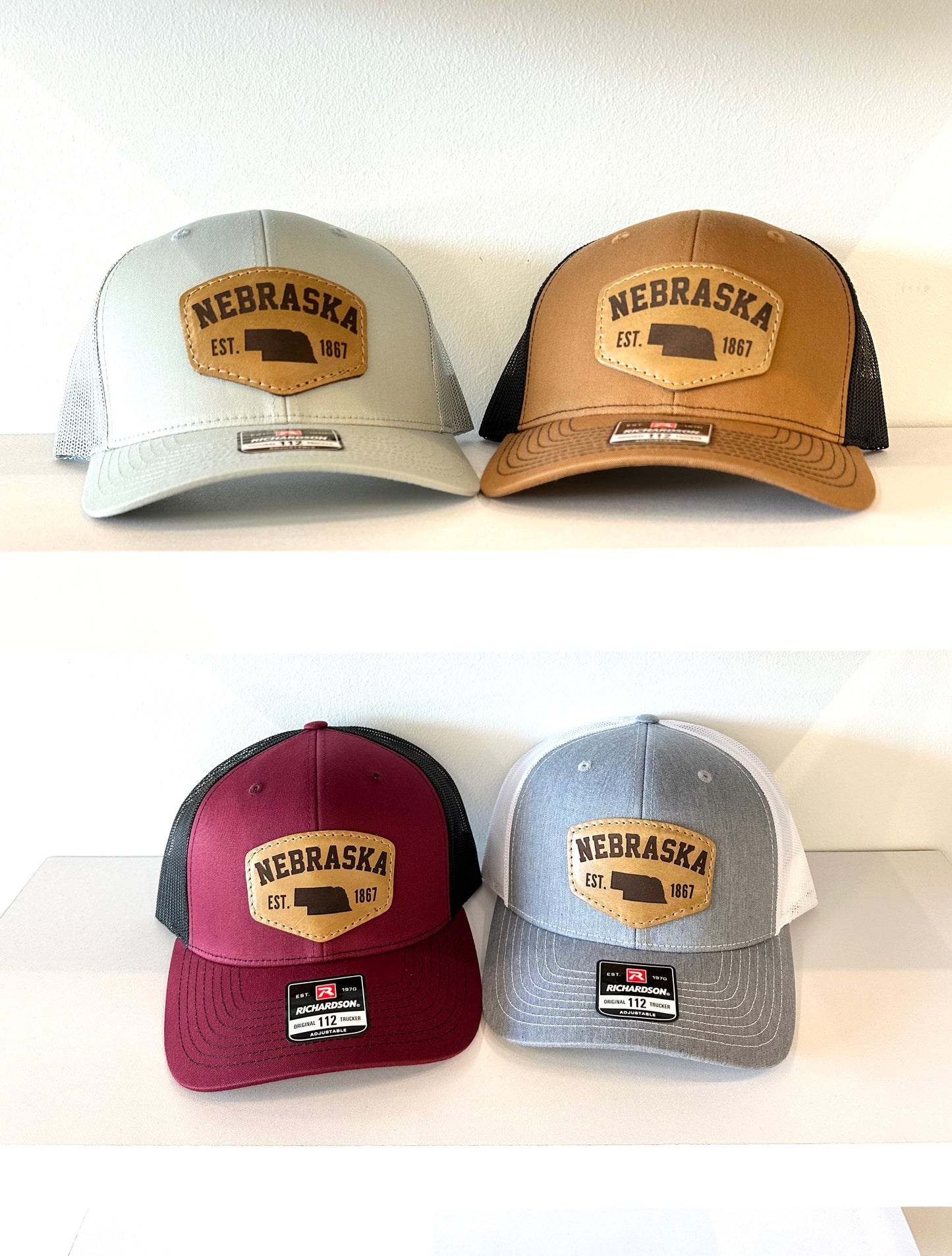 Nebraska Est. 1867 Leather Patch Trucker Hat