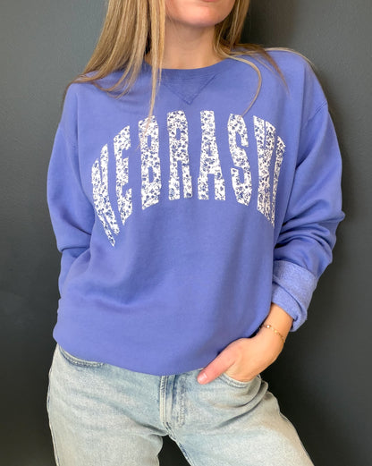 Blue Floral Applique Nebraska Sweatshirt