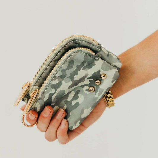 Nylon Double Zip Card Wallet: Camouflage