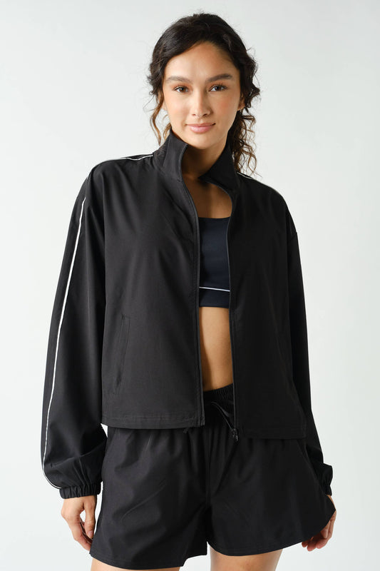 Black Active Jacket with Piping