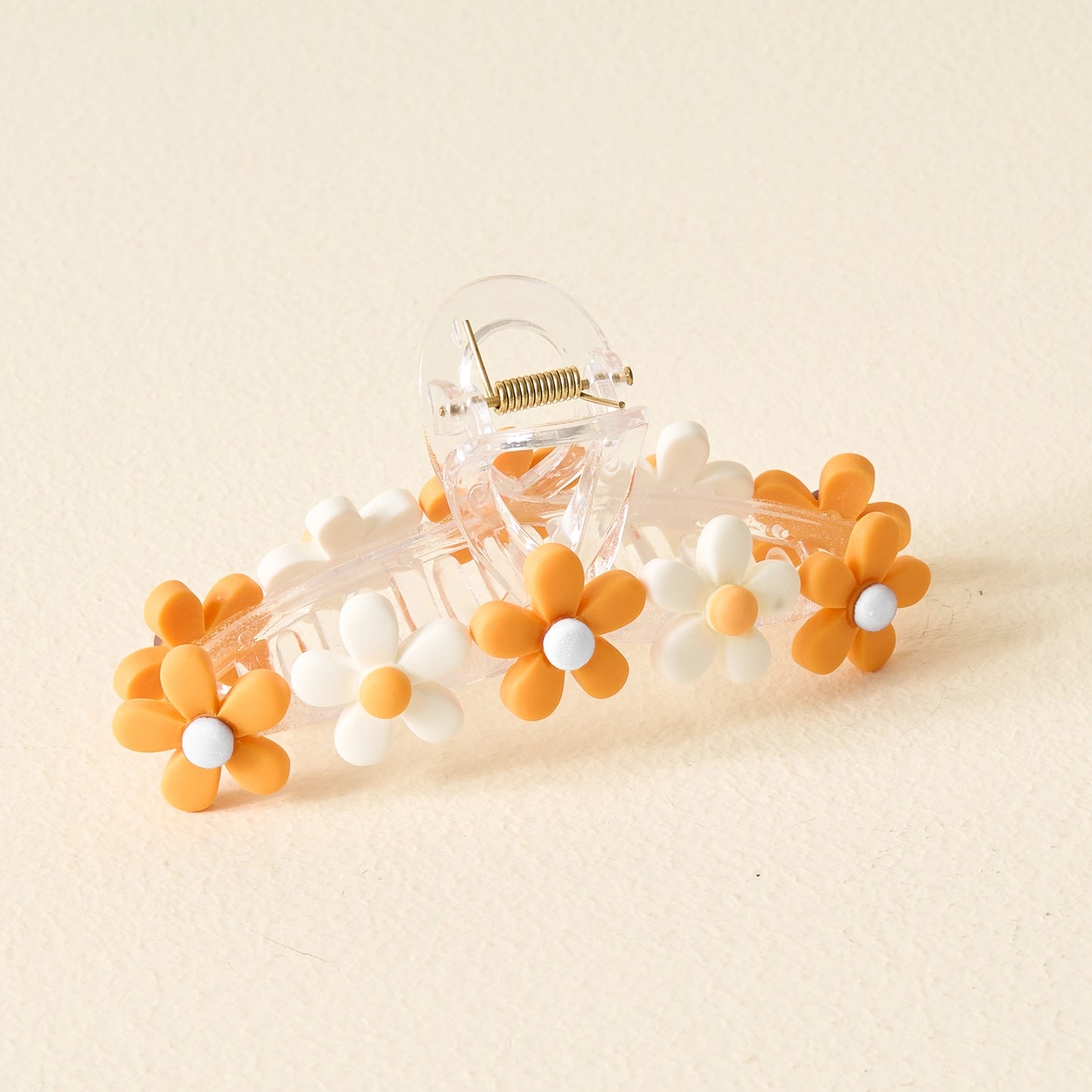 Daisy Orange Clear Claw Hair Clip