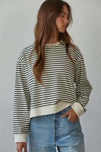 Knit Cotton Striped Long Sleeve Top