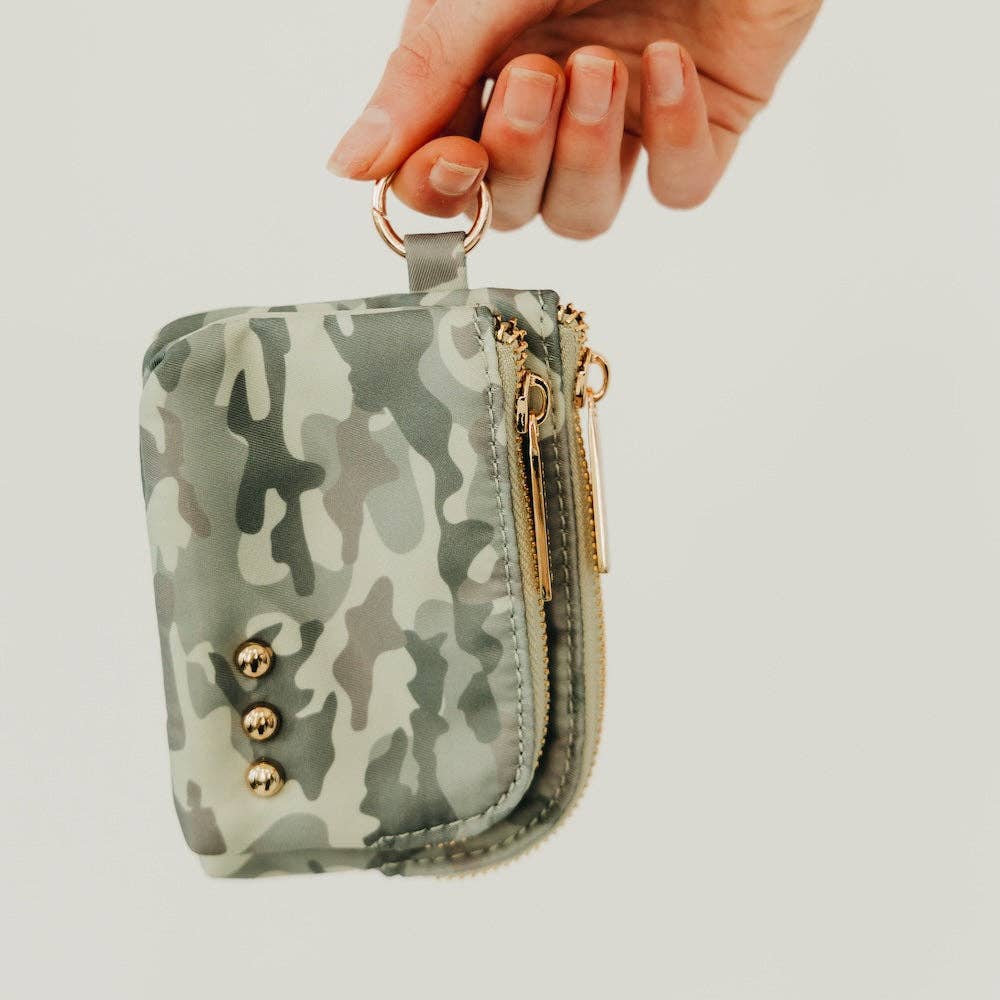 Nylon Double Zip Card Wallet: Camouflage