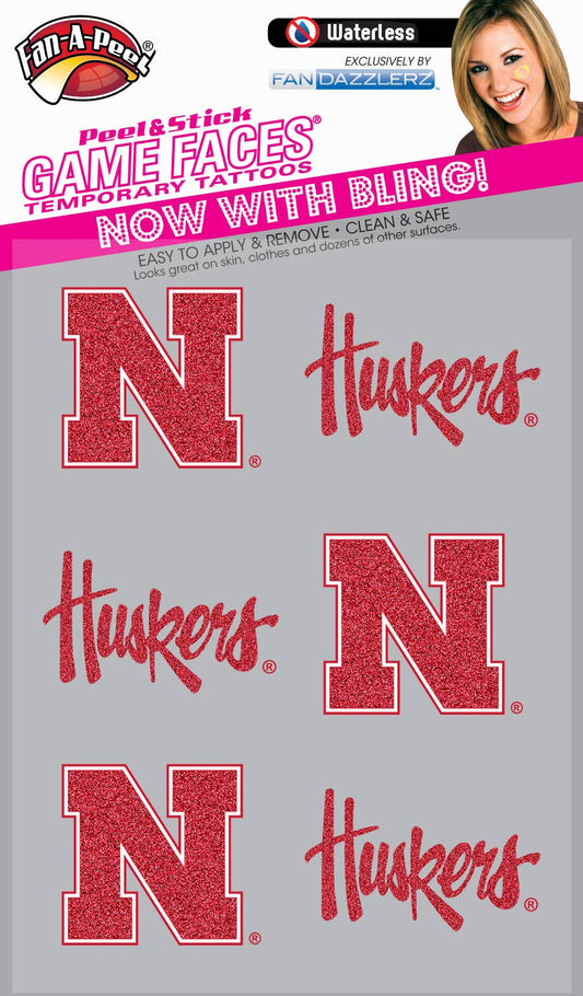Nebraska Game Faces® Glitter 6 Temporary Tattoos