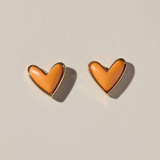 Orange Stone Sweetheart Stud Earrings