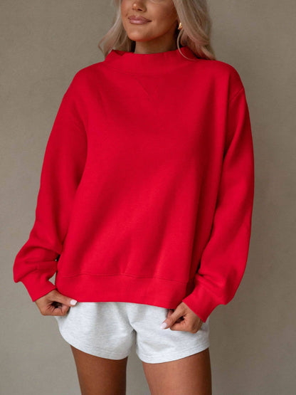Red Mock Neck Pullover Sweatshirt