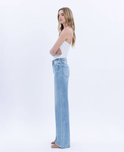 Flying Monkey High Rise Full Length Light Wash Wide Jeans - Tall
