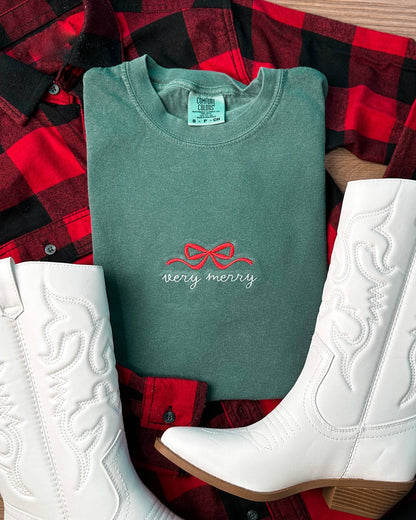 Very Merry Bow Embroidered T-Shirt