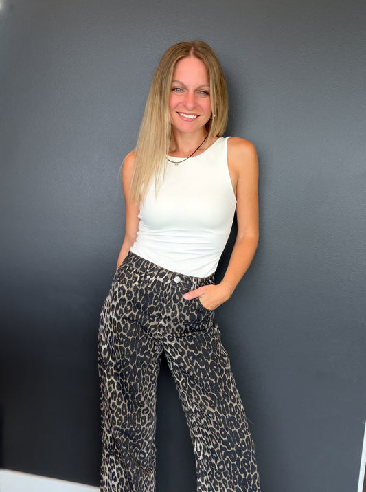 Chloe High Rise Leopard Wide Leg Jeans