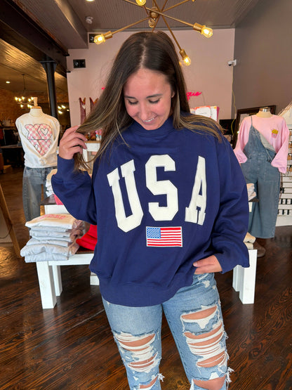 Navy USA Embroidered Mockneck Sweatshirt