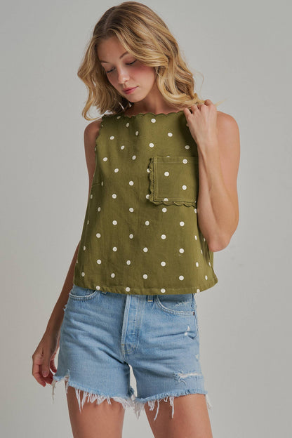 Polka Dot Twill Top with Pocket