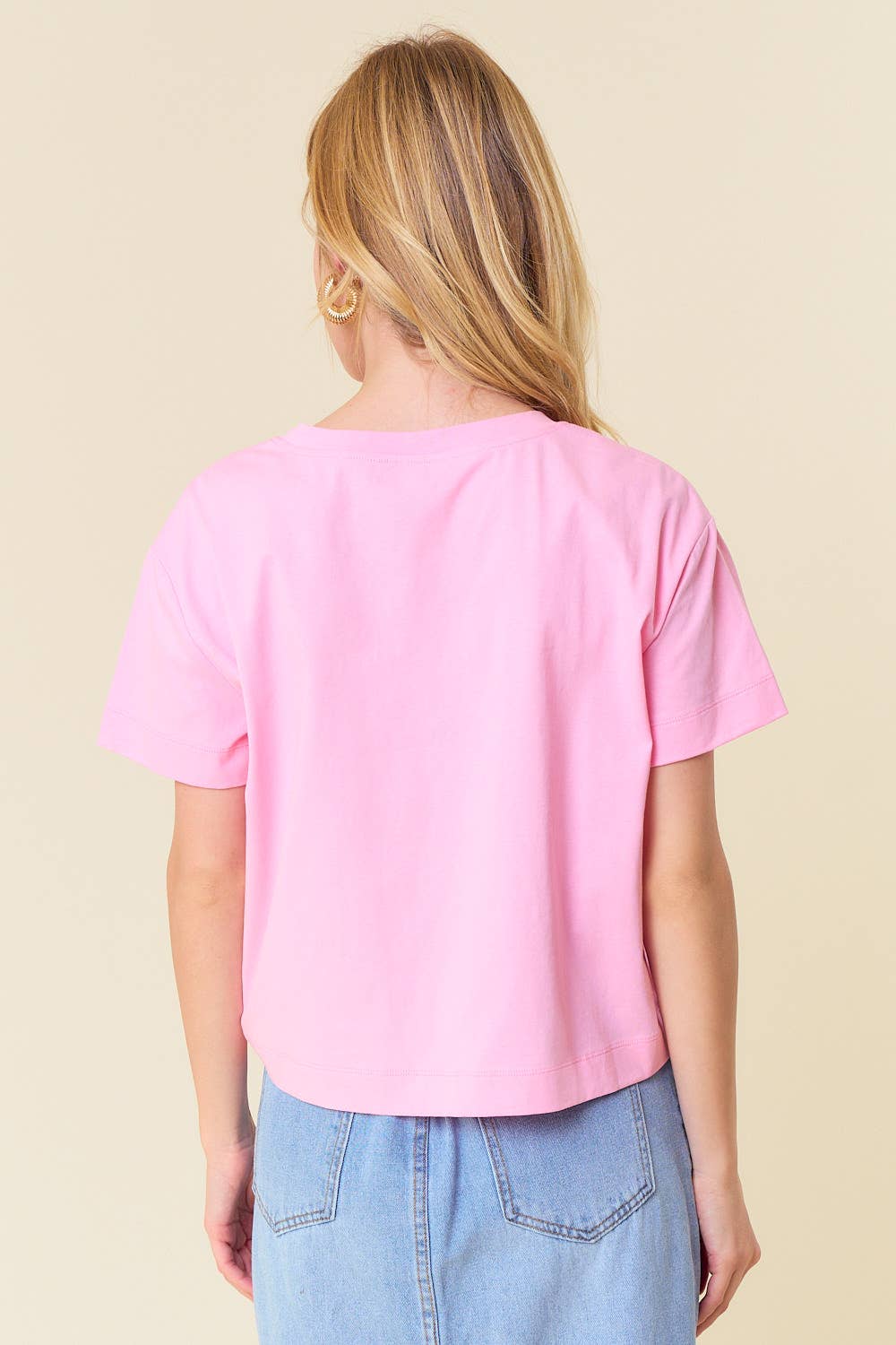 Heart Embroidered Relaxed Crop T-Shirt