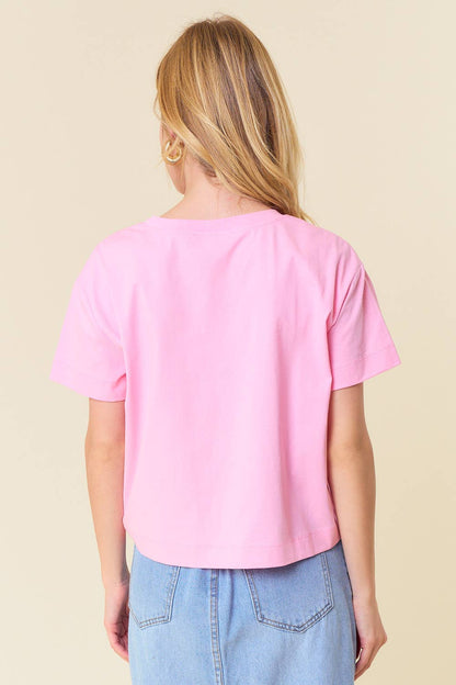 Heart Embroidered Relaxed Crop T-Shirt