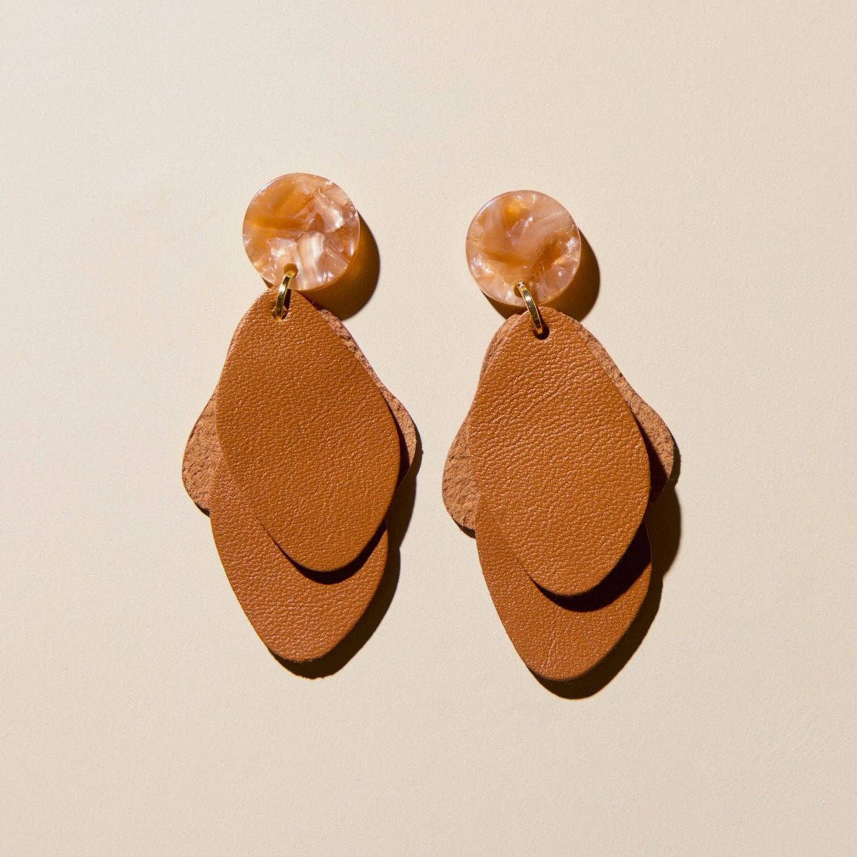 Brown Hazelnut Weston Leather Drop Earrings