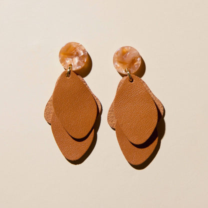 Brown Hazelnut Weston Leather Drop Earrings