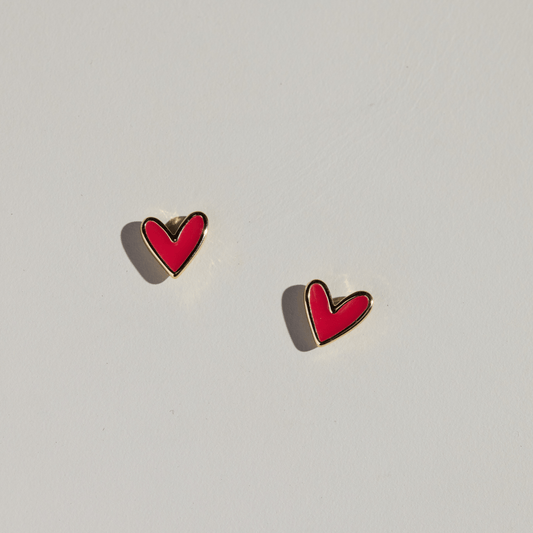 Red Sweetheart Stud Earrings