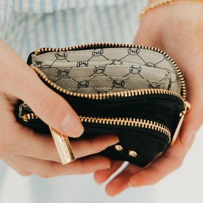 Nylon Double Zip Card Wallet: Black
