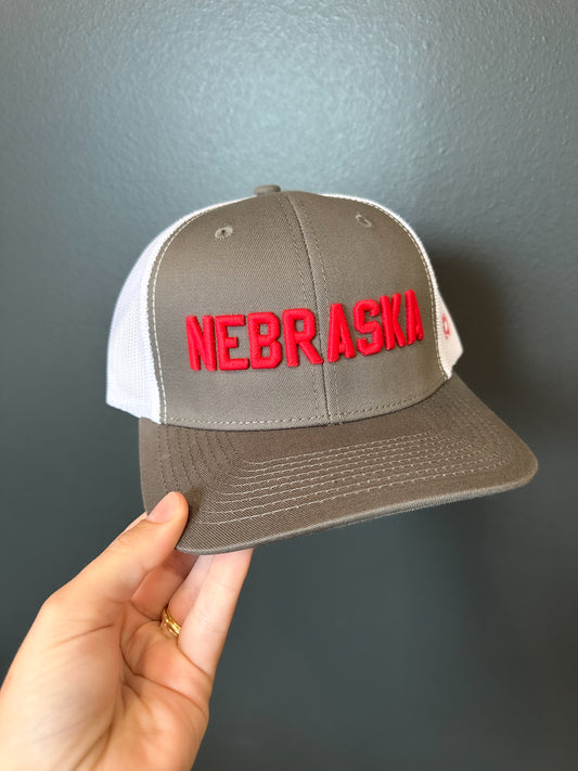 Nebraska Embroidered Trucker Hat - Charcoal Grey