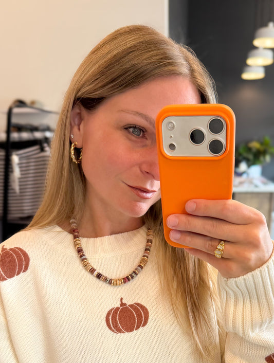 Wood And Stone Disc Bead Statement Necklace
